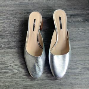 Zara, metallic silver slides! Never been worn. New without tags